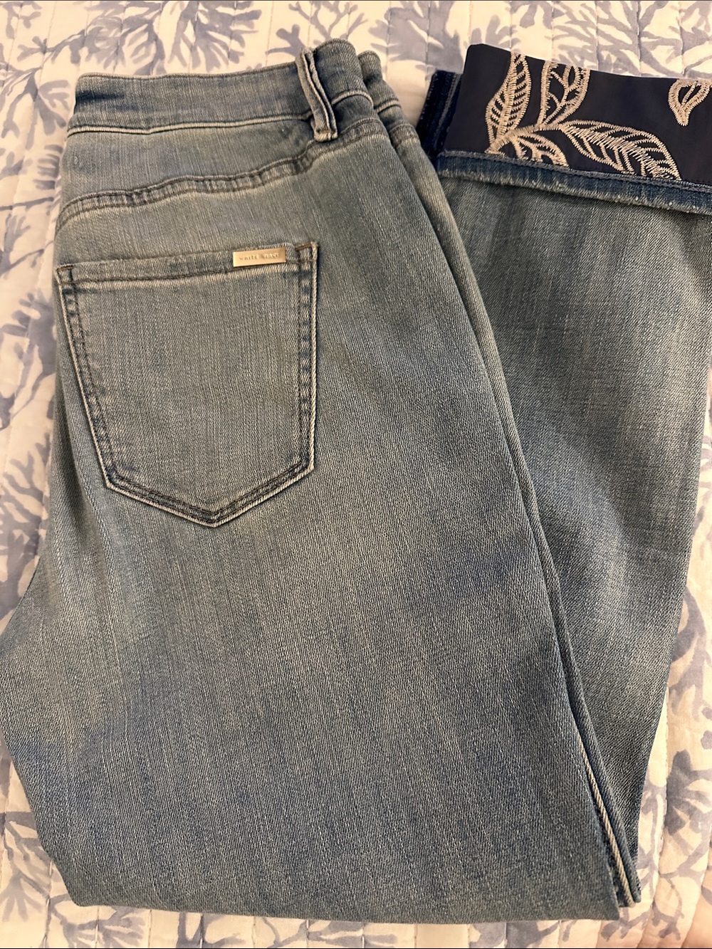 White House Black Market Slim Crop Jeans in Light Blue w/ Cuff Detail
